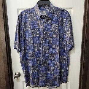 Men's Impact Blue Gray Geometric Abstract Print Short Sleeve Button Down Sz M
